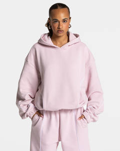 High Demand Custom Oversized <b>Light</b> Pink Hoodie With Piping Two Piece Women's Tracksuits Breathable Activewear Women Sweat Suits - Product Image 3