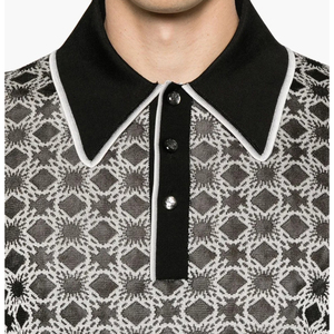 Alta calidad 100% algodón hombres verano para Polo manga corta tejido bordado Diseño negro acanalado puños dobladillo frontal - Product Image 2