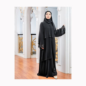 Abaya modesta negra para musulmanes, tela Georgette completamente bordada, crepé ligero, sensación de vestido de baile, silueta, cintura Natural - Product Image 5