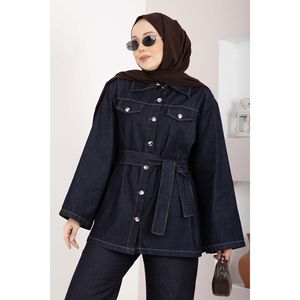 Conjunto de Mezclilla Azul Marino para Mujer con Detalle de Cinturón, Incluye Chaqueta, Pantalones y Chaqueta de Traje de Mezclilla - Product Image 2