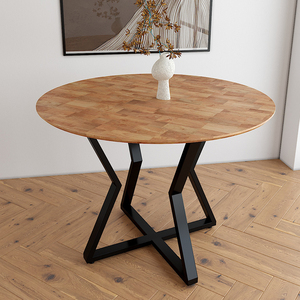 Juego de Mesa de Comedor Redonda Vera de 100 cm, Madera de Caucho Ensamblada con Patas de Hierro con Recubrimiento en Polvo, Extensible para Uso en Bares Domésticos - BA68044 - Product Image 1