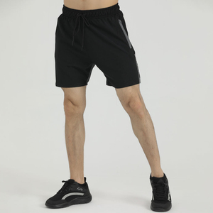 Men's Black Quick Dry <b>Athletic</b> Shorts With Side Stripe Drawstring Waist Sporty Bermuda Fit Polyester Workout Gym Shorts - Product Image 1