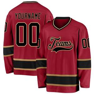 Private <b>Label</b> Men's Ice Hockey Jersey Burgundy Black Gold Custom Full Dye Breathable Mesh Polyester Performance Teamwear - Product Image 1