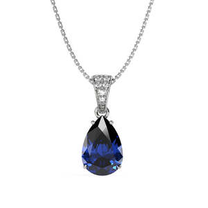 CLARA Colgante de Plata de Ley 925 con Forma de Lágrima Azul Real, Bañado en Rodio con Circonita Suiza, Regalo para Mujeres y Niñas - Product Image 1