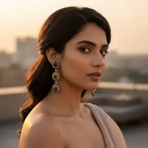 Boucles d'oreilles pendantes/chandelier en or 18 carats avec rubis et saphir, bijoux de déclaration pour femmes, cadeaux - Product Image 2