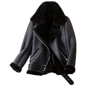 Veste moto en fausse fourrure pour femme, parka doublée épaisse, manteau d'hiver chaud, vêtements d'extérieur en fausse fourrure pour temps froid - Product Image 1