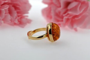 Anillo de ámbar dorado Anillo de ámbar blanco Anillo de oro Anillo de piedra amarilla Anillo de ámbar Báltico Joyería de ámbar Báltico Ámbar antiguo Oro de ámbar - Product Image 2