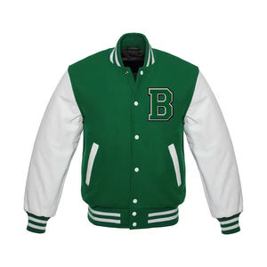 Nueva chaqueta de béisbol de alta calidad para hombre, cuello alto largo, logotipo frontal bordado personalizado, manga de cuero, cálida, Letterman Varsity - Product Image 2