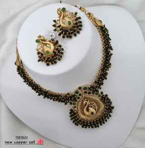 LATEST ANTIQUE TRADITIONAL and <b>FASHIONABLE</b> SOUTH INDIAN TEMPLE <b>JEWELLERY</b> SET and COPPER SOUTH NECKLACE SET for WOMEN NAD GIRLS - Product Image 1