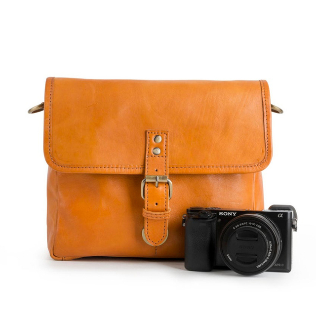 DSLR Digital Camera Case Genuine Leather Vintage Retro Casual Luxury Shoulder Handbag Lightweight Durable Portable Zipper
