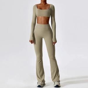 Wholesale Sports Outfit Yoga Clothes <b>Gym</b> Fitness Athletic Activewear Scrunch Leggings Bra <b>Long</b> <b>Sleeve</b> Workout <b>Sets</b> for Women - Product Image 2