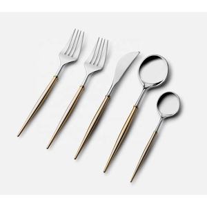 Ensemble de couteaux et fourchettes à doublure occidentale, poignée en or poli miroir ustensiles de cuisine de conception de cuillère et fourchette pour mariage - Product Image 2