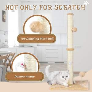 32" Tall 3-in-1 Vertical <b>Cat</b> <b>Scratching</b> <b>Post</b> with Plush Toys Premium Sisal & Wood Waterproof Modern Design <b>for</b> Indoor <b>Cats</b> - Product Image 4