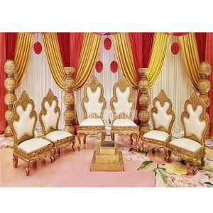 เก้าอี้เวดีแมนดัปไม้สักแกะสลักสำหรับงานแต่งงานสุดพิเศษ ดีไซน์ใหม่ สีขาวทอง ถอดประกอบได้ ผลิตจากปัญจาบ - Product Image 1