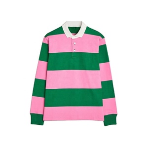 เสื้อโปโลรักบี้ชาย แขนยาว ลายทาง สีเขียวชมพู ผ้าถัก คอตตอน สวมใส่สบาย ระบายอากาศได้ดี ปกติดกระดุม เหมาะสำหรับฤดูใบไม้ผลิ - Product Image 1
