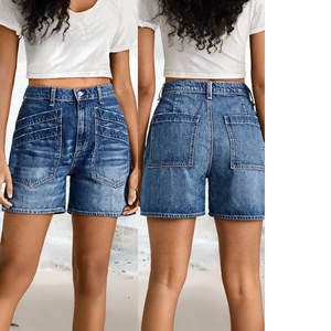 Short en jean pour femme avec bouton droit personnalisé et poche, été, haute qualité, OEM, séchage rapide, vente en gros - Product Image 2
