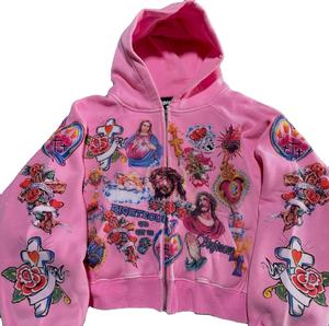 Échantillon gratuit sweat à capuche sérigraphié zippé personnalisé poids lourd 100% coton 450 g/m² lavage à l'acide sunfaded Distressed Hoodies - Product Image 2