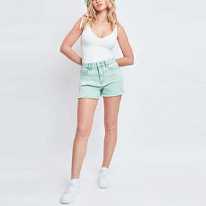 Shorts de Mezclilla Ajustados de Cintura Media para Mujer, Casuales de Verano, con Cierre de Botones, Lavado Claro, 100% Algodón, 400g, Bordado, Color Resistente a la Decoloración - Product Image 3