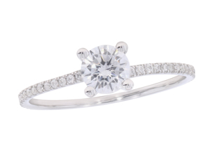 Celestial Luxe 0.80Ct Moissanite Solitaire Anillo de compromiso con pavé Estilo punk 14K Oro blanco Acentos OEM al por mayor - Product Image 4