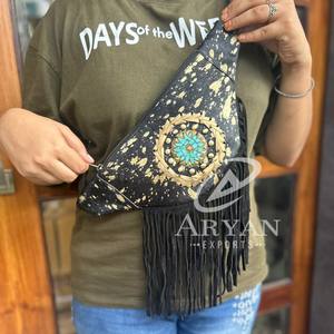 กระเป๋าหนังวัวเย็บด้วยมือทำจากขนสัตว์เมทัลลิคทำจากหนังวัวมีหลายสีกระเป๋าคาดเอวกระเป๋าเข็มขัดขอบหนังวัว - Product Image 1