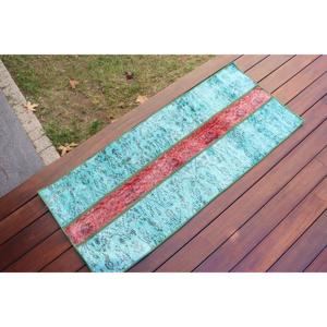 Alfombra Turca Vintage de 1.6x3.8 pies, Alfombra de Lana Azul Sólida - Product Image 2