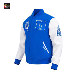 Venta caliente azul y blanco Varsity chaqueta de béisbol al por mayor proveedor de moda directo de fábrica - Product Image 2