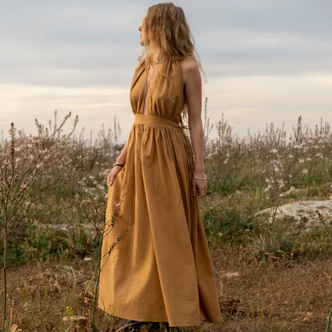 Maxi Dress Gold Belt - Elegant Women's Fashion Statement Maxi Dress Gold Belt - Elegant Women's Fashion Statement