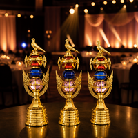 Nouveau Trophée d'Excellence en Plastique Doré 2026, 40,5 cm, 38 cm, 37 cm, avec Logo Personnalisé, Sphère Bleue et Rose, Récompense de Championnat Sportif, Base Dorée