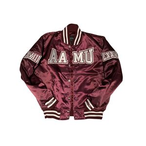 Alabama A & M University Chaqueta de satén Marrón y blanco Bordado personalizado - Product Image 1