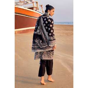 Ensemble de 3 pièces non cousues en tissu lawn pour femme, noir et blanc, qualité supérieure - Product Image 3