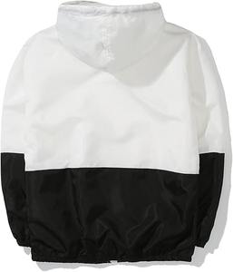 Veste coupe-vent couleur bloc pour hommes blanc et noir léger à capuche fermeture éclair vêtements de sport décontractés - Product Image 1