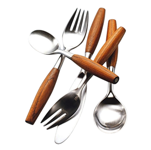 Ensemble de couverts en acier inoxydable de qualité supérieure avec manche en bois, ustensiles de cuisine, couverts de table, couteaux, cuillères et fourchettes - Product Image 5