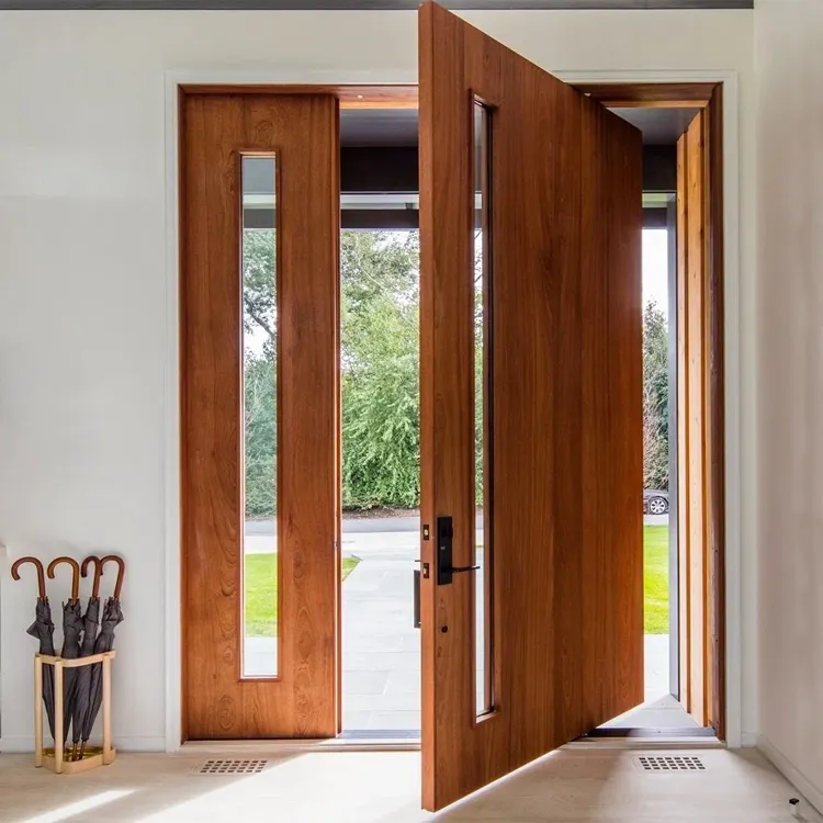 Custom moderno ingresso anteriore porte in legno esterno ingresso principale in legno pivot porta design con luci laterali per casa appartamento villa