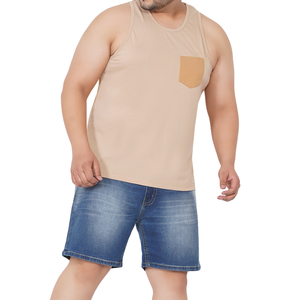 Camiseta sin mangas de talla grande para hombre con bolsillo en contraste, mezcla de algodón, chaleco informal de verano, tallas grandes y altas, OEM ODM al por mayor - Product Image 4