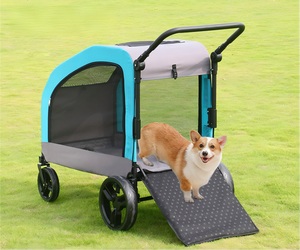 Poussette pour animaux robuste et résistante à la charge, fabriquée en acier au carbone de haute qualité et en tissu imperméable, avec un espace intérieur spacieux et confortable - Product Image 1