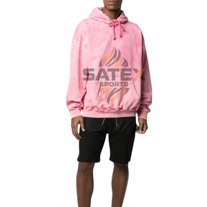 Nouveau sweat à capuche unisexe vintage épais à épaules tombantes, brodé, coupe oversize, en coton délavé à l'acide, thermique pour l'hiver, motif uni - Product Image 1