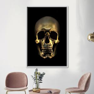 Impresión en lienzo de calavera dorada, póster moderno para decoración de Halloween, con marco blanco - Product Image 1