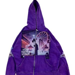 Pull-over à capuche avec fermeture à glissière personnalisée avec broderie complète Streetwear de créateur Veste à badge Boxy délavée au soleil délavé à l'acide - Product Image 1