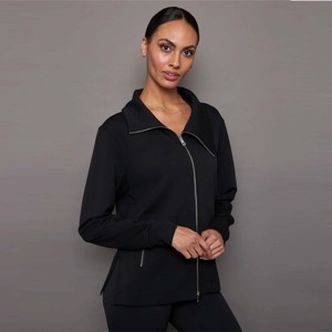 Veste en jersey style moto pour femmes asymétrique fermeture éclair devant tricot noir à la mode confortable automne hiver vêtements de superposition - Product Image 1