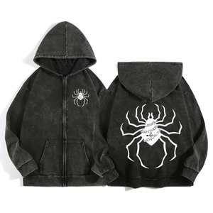 Sudadera con capucha lavada con ácido Vintage de alta calidad para hombres 100% algodón logotipo personalizado cremallera de gran tamaño ropa de calle dobladillo recortado diseño parcheado invierno - Product Image 6