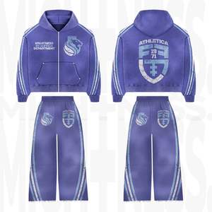 Survêtement Streetwear personnalisé, sweat à capuche zippé et pantalon large, imprimé graphique de qualité supérieure, coupe unisexe avec des motifs de hauts - Product Image 3