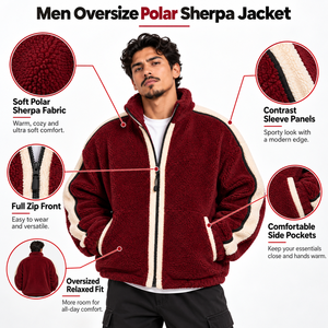 <b>Men</b> Warm <b>Sherpa</b> <b>Jacket</b> Offers Thick <b>Fleece</b> Fabric Relaxed Shape And Reliable Comfort For Winter Leisure And Outdoor Activities - Product Image 6