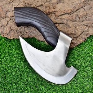 Hache à pizza en acier à haute teneur en carbone avec gaine en cuir Coupe-pizza Viking forgé à la main avec manche en bois - Product Image 1
