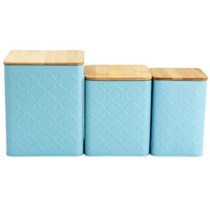 Boîte en métal à motifs bleu ciel en gros avec couvercle en bois - Product Image 1