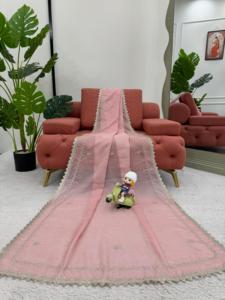 Saree ออกแบบที่สวยงามด้วยด้ายและลำดับการทำงานและเสื้อ - Product Image 3