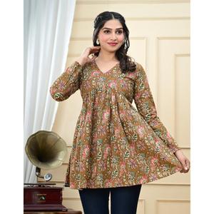 Camisa Túnica Elegante de Algodón 100% Ecológico, Ligera, Estampada, Larga hasta el Suelo, para Mujer, Ideal para Oficina o Universidad, con Encaje Tejido - Product Image 1