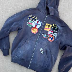 Sweat à capuche brodé avec patchs, fabricant OEM, sweat en molleton de coton épais avec patchs cousus, streetwear pour marques et commandes en gros - Product Image 4