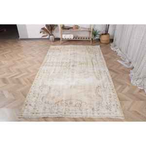 Alfombra Vintage de 4.8x8.7 pies, Alfombra Persa Turca Blanca de Lana - Product Image 1