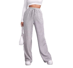 Pantalones de pierna ancha de algodón 100% para mujer, ropa informal transpirable con cintura elástica con impresión de logotipo personalizado, servicio OEM disponible - Product Image 1