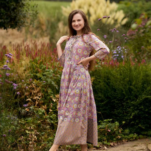 ชุดเดรสโบฮีเมียน ซินต้า ความยาวระดับน่อง ทรงเอ พิมพ์ลายด้วยมือ ผ้าฝ้ายแท้ สำหรับฤดูใบไม้ผลิ ฤดูร้อน ฤดูใบไม้ร่วง - Product Image 1